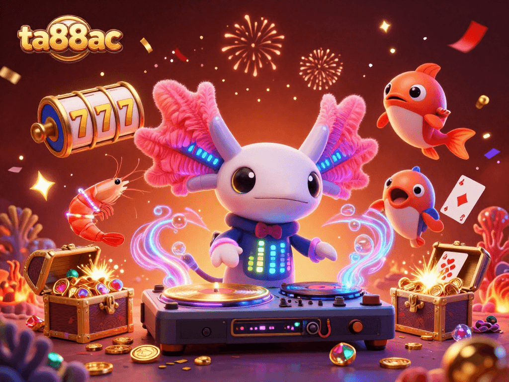 Join the vibrant ta88ac casino scene with an energetic axolotl DJ, shrimp dancers, and sparkling treasures.