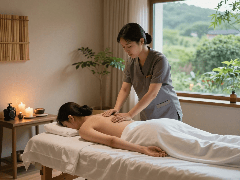 Relaxing 서울출장마사지 treatment in a serene wellness spa environment.
