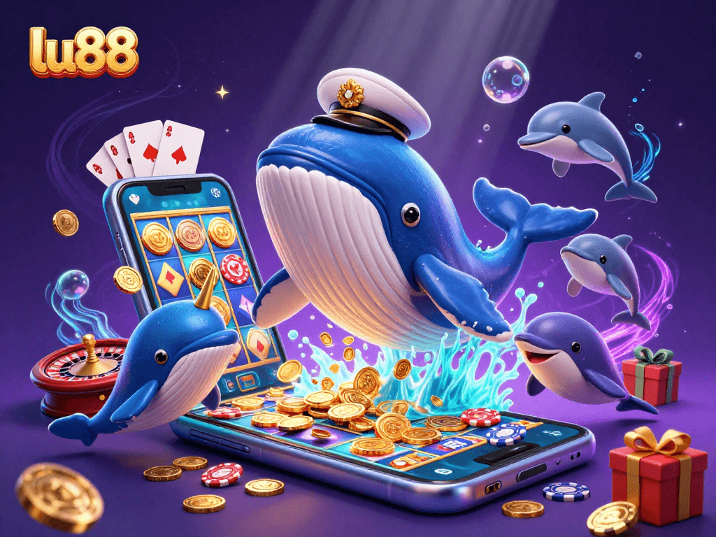 Experience thrilling gaming at lu88 with a vibrant underwater casino scene featuring playful characters.