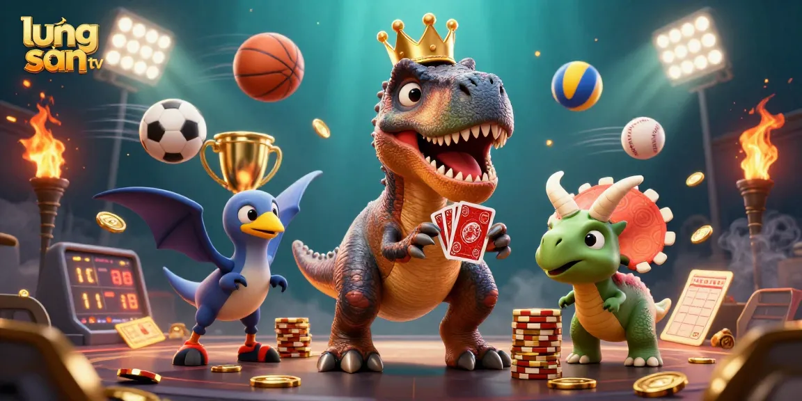 Experience thrilling moments with lương sơn tv's dynamic sports betting scene featuring fun cartoon dinosaurs.