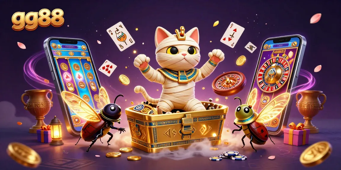 Experience exciting wins at gg88 with a vibrant 3D playful casino themed illustration.