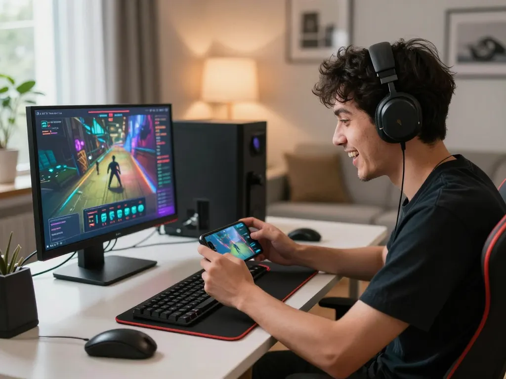 Player exploring tr88 online betting app on smartphone amidst a cozy gaming setup.
