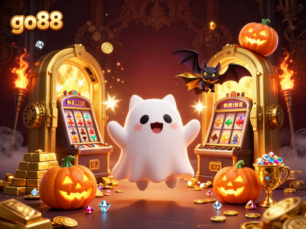 go88 immerses players in a spooky casino adventure with vibrant jack-o-lanterns and ghostly characters.