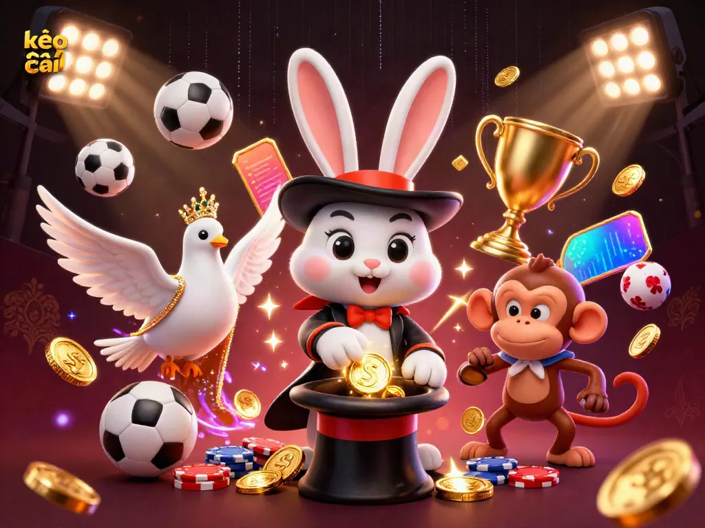 Experience the excitement of kèo nhà cái 5 with magical elements, sports gambling, and vibrant characters.