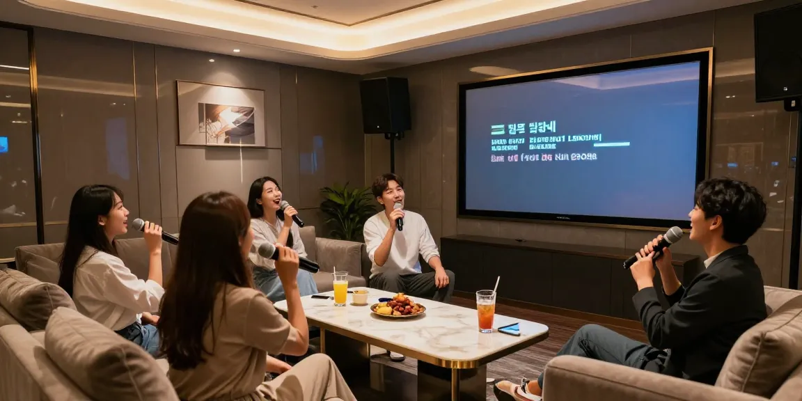 강남 달토의 고급스러운 가라오케 룸에서 친구들과 즐거운 시간을 보내는 모습