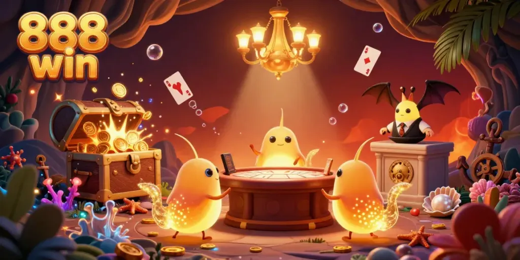Experience thrilling moments at 888 win, illuminated by glowworms in a vibrant cave casino.