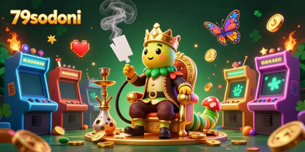 Engage with 79sodoni's thrilling atmosphere of poker magic featuring a whimsical sultan caterpillar and casino elements.