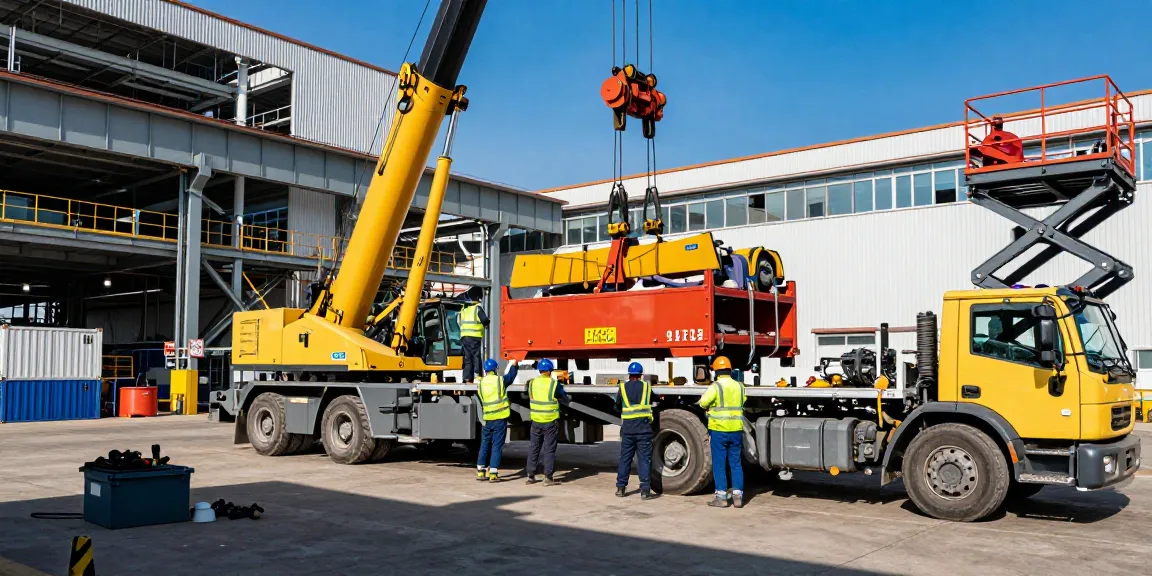 Machinery Movers relocating heavy equipment with crane in Toronto industrial site.
