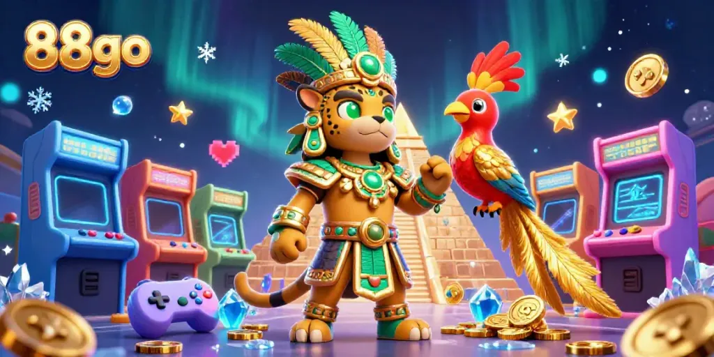 Experience the thrill with 88go's vibrant casino adventure, featuring a Mayan priest and game elements.