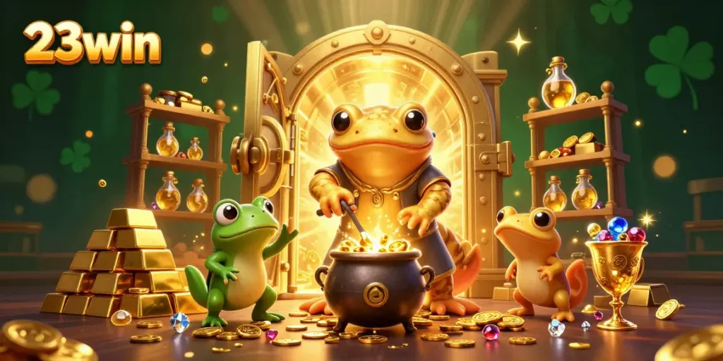 Experience winning big with 23win in a vibrant 3D illustration of a fantasy casino