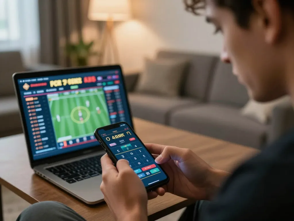 Scommettere sui migliori bookmaker non AAMS tramite app mobile in un accogliente salotto