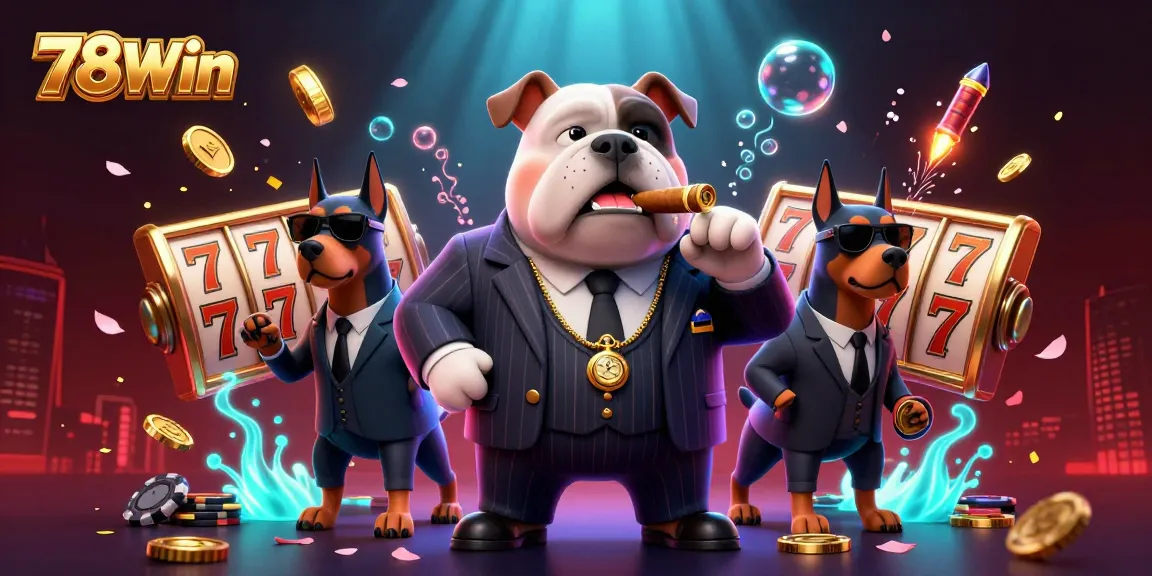 78Win mafia boss illustration, featuring casino elements like slot reels and poker chips.