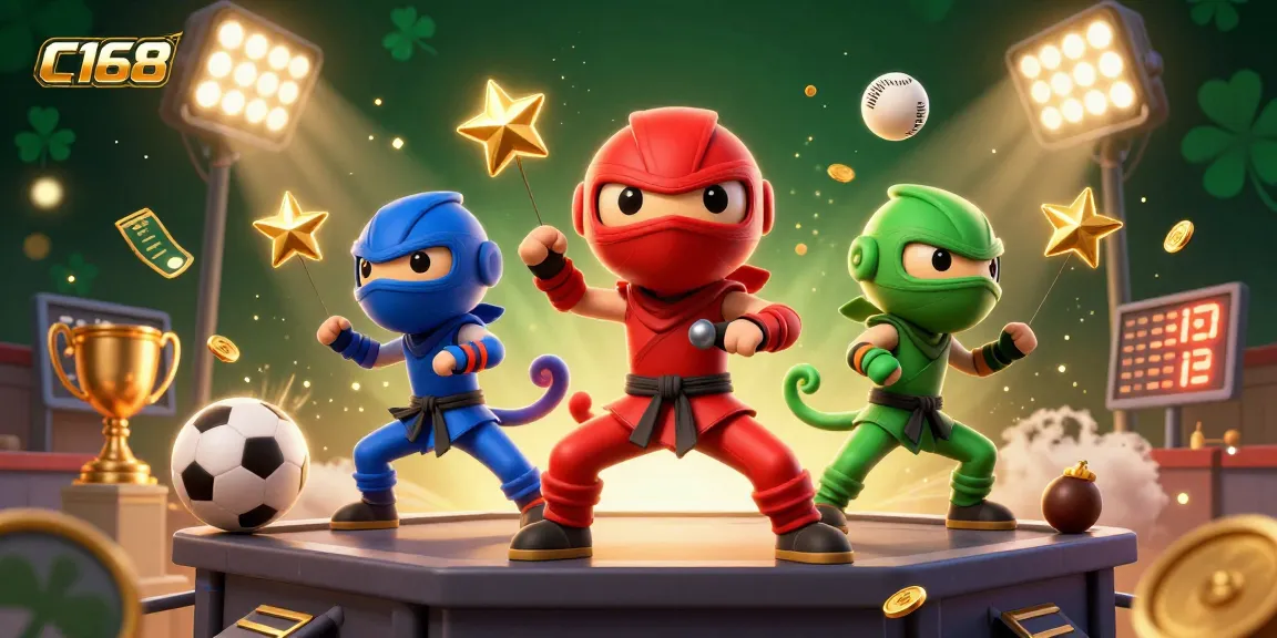 C168 enhances your betting strategy with a vibrant casino-themed illustration of ninja chameleons.