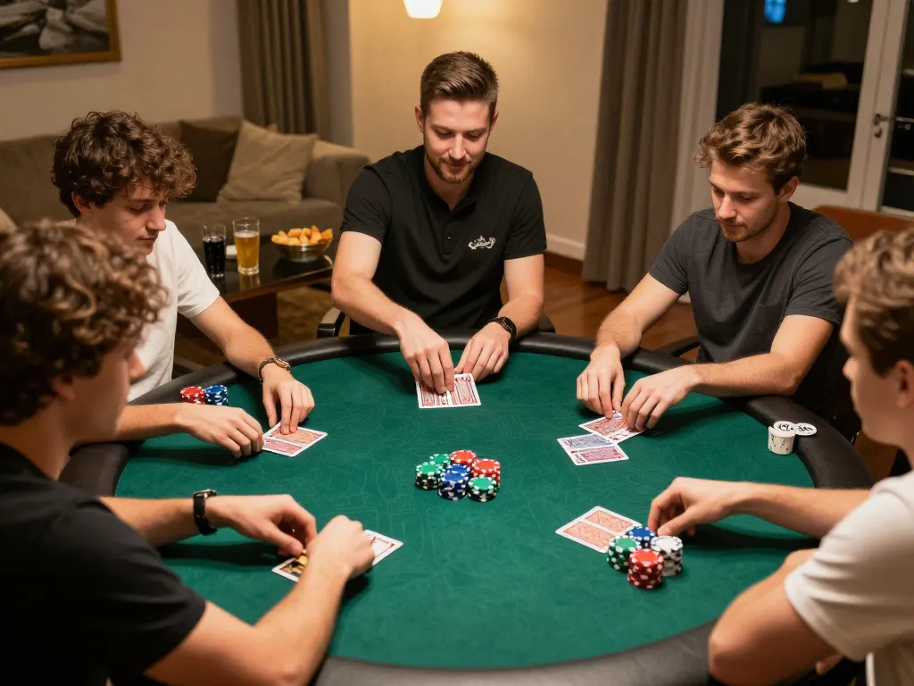 SC88 poker night with friends enjoying strategic gameplay at a cozy home game table.