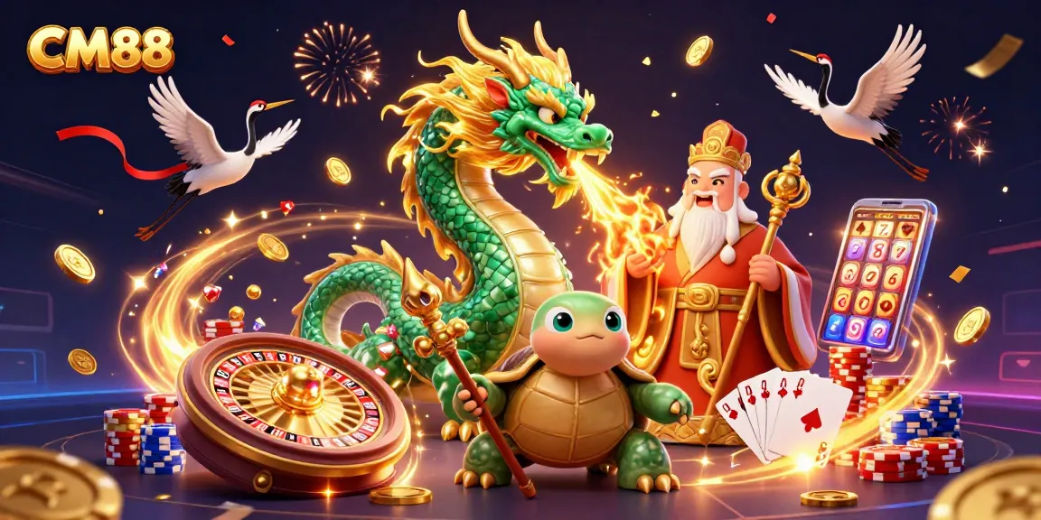 Experience the excitement of CM88 with vibrant casino-themed elements and mythical characters.