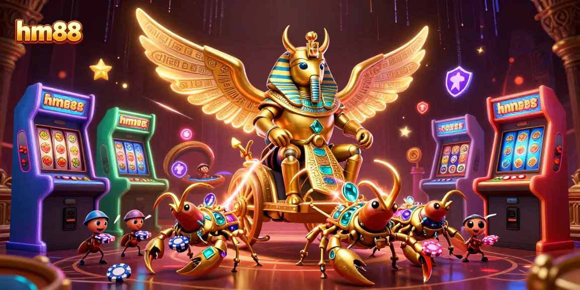 Experience the thrilling hm88 casino atmosphere with golden characters and vibrant gaming elements.