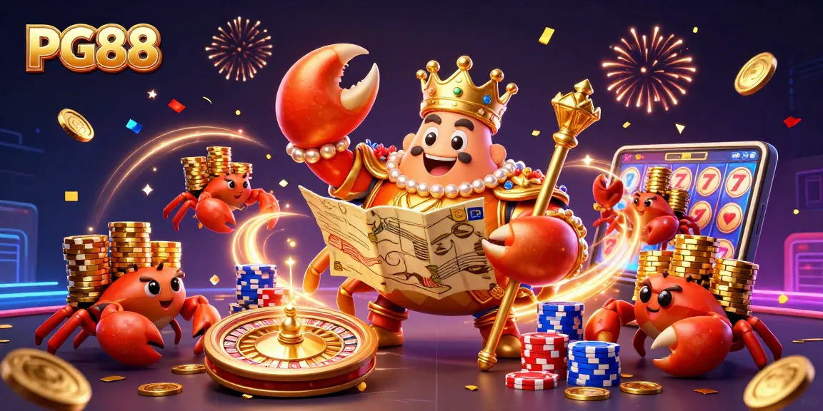 Engage with PG88 by exploring the vibrant casino world led by a golden crab emperor and his treasure map.