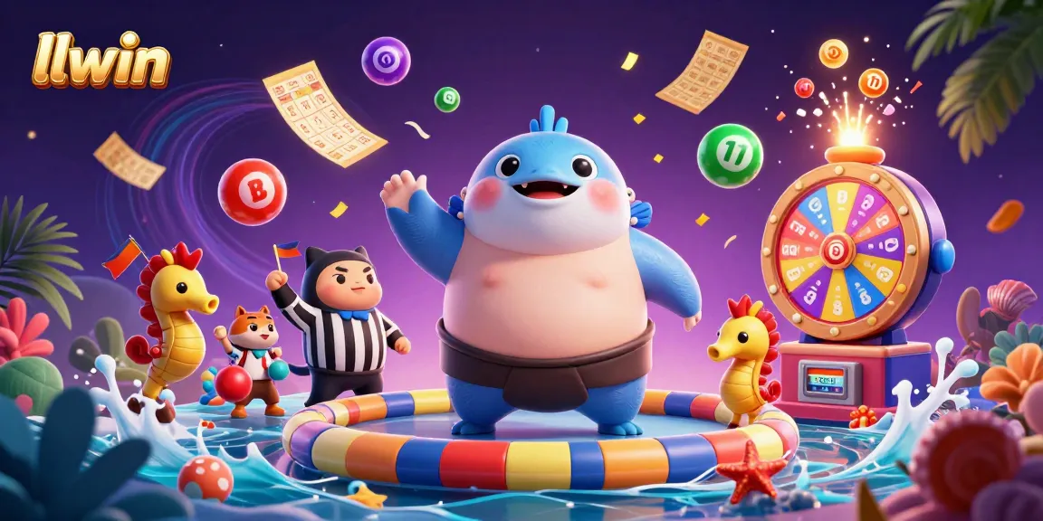 Experience the excitement at llwin with a lively casino scene featuring a fugu, catfish, and vibrant game elements.