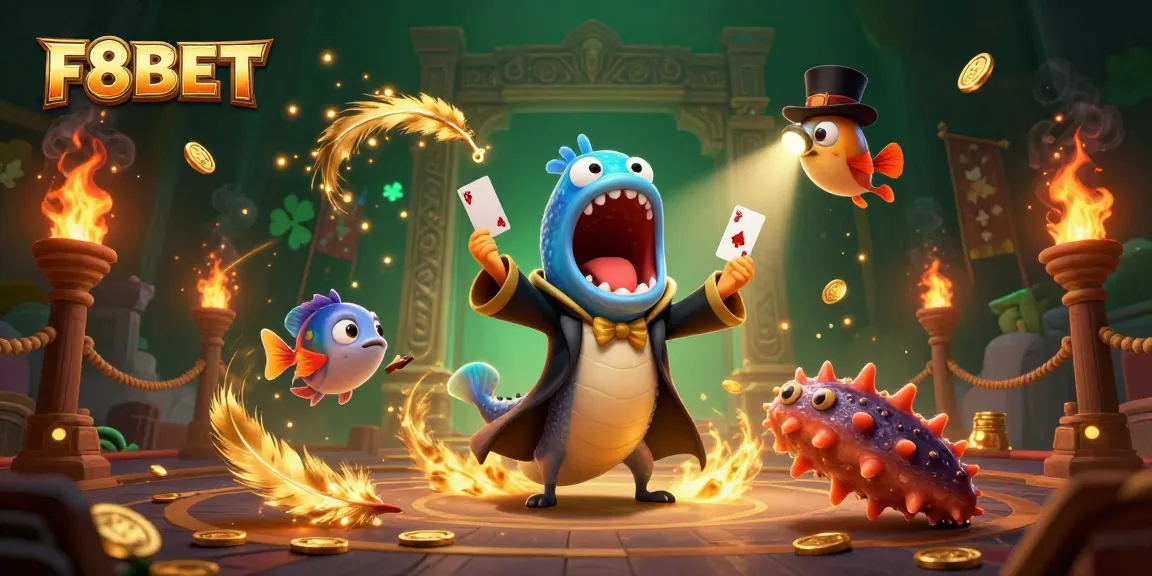 F8BET showcases a whimsical underwater casino scene with animated sea creatures performing magic.