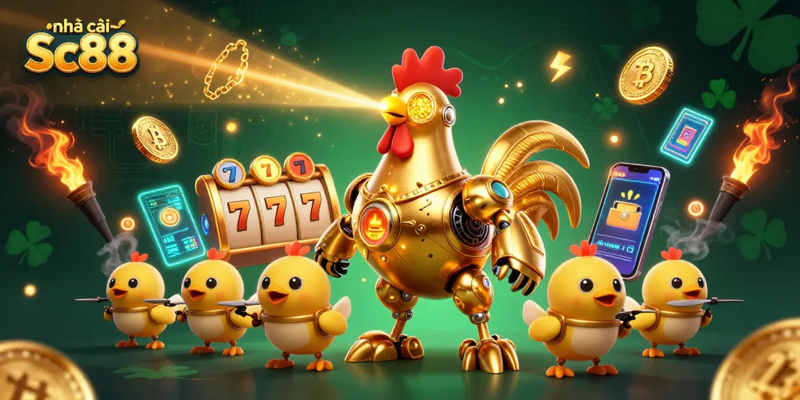 Experience thrilling gameplay with nhà cái Sc88's advanced slots and vibrant game elements in a stunning 3D illustration.
