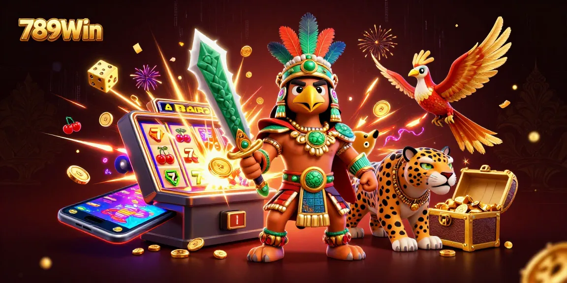 Experience the excitement of 789Win with a dynamic 3D casino illustration showcasing thrilling jackpots and action.