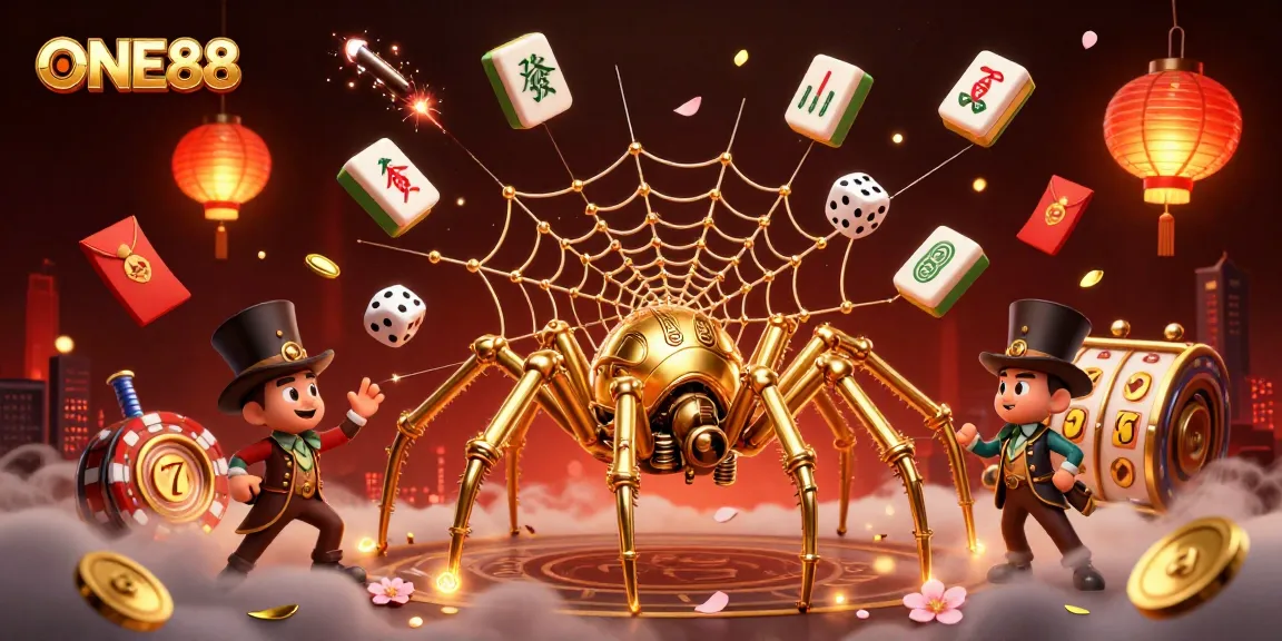 Engage with the ONE88 casino experience through a vibrant 3D illustration depicting gaming elements and dynamic action.