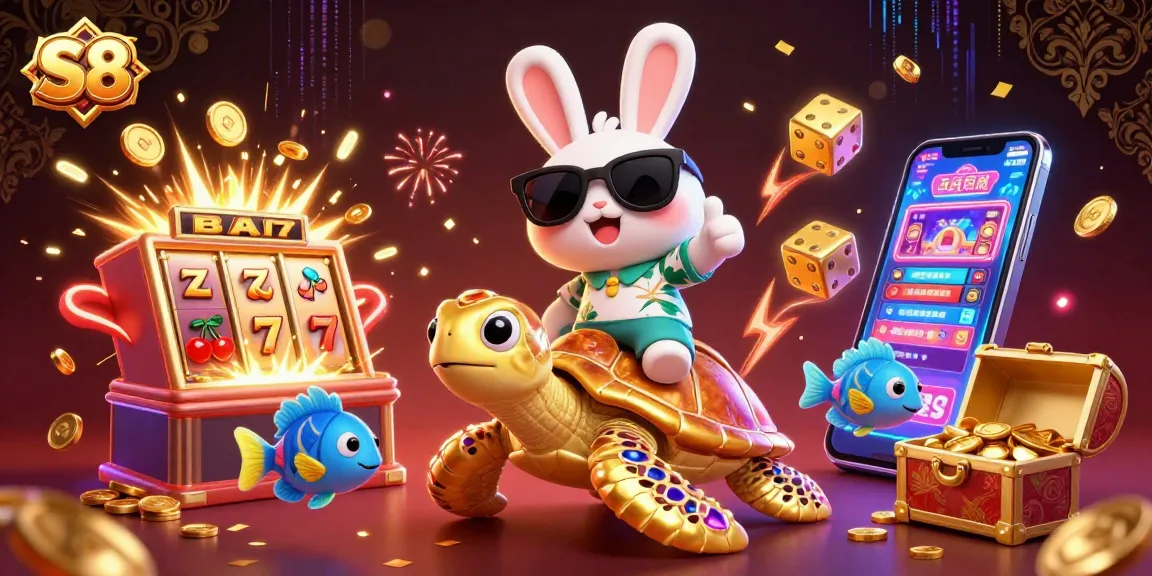 S8 reveals thrilling jackpot wins with colorful slots and cheerful characters in a vibrant casino scene.