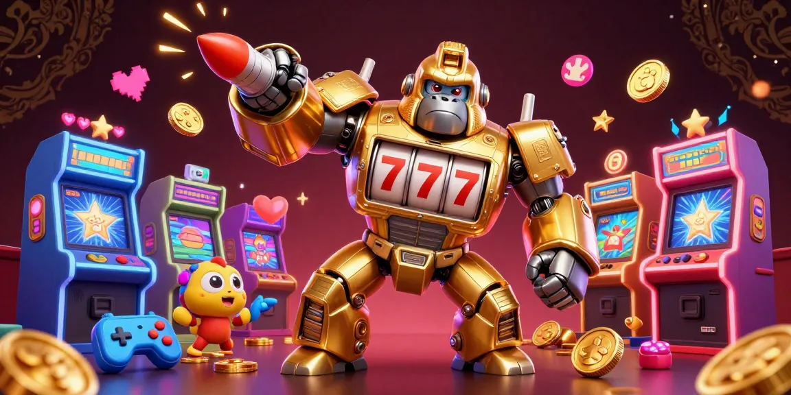 ZBET captures the excitement of a casino experience with a dynamic golden mech and colorful gaming elements.